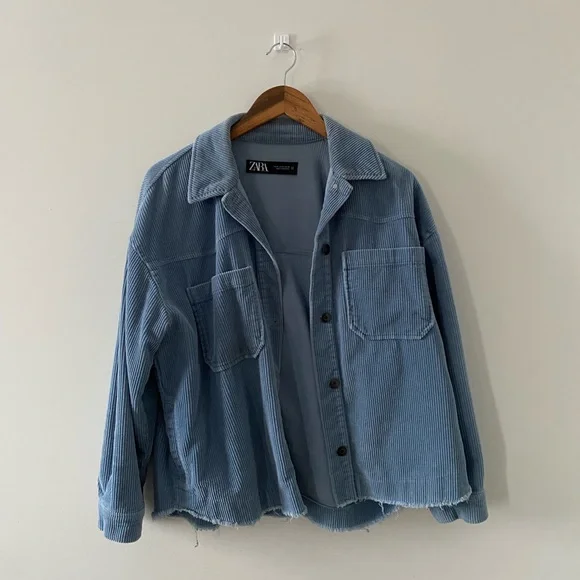 Zara Light Blue Corduroy Jean Shirt Jacket - Picture 2 of 5